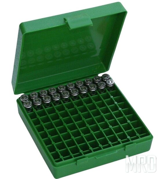 Korobka-dlya-patronov-9mm-380-ACP-Zelenaya.-100sht.-MTM.