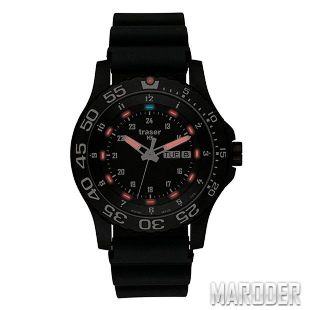 TRASER P6600 ELITE RED, TACTICAL MISSION WATCH ON RUBBER STRAP как светят
