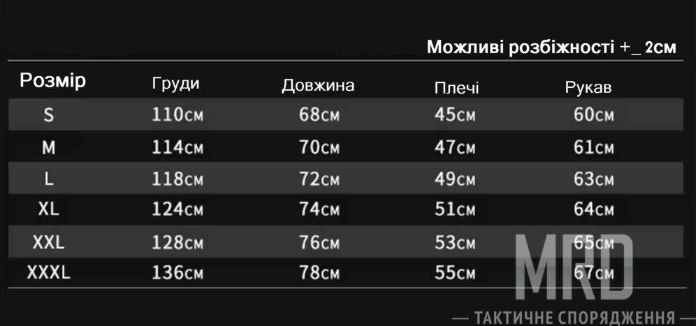 Флисовая куртка ARMY FLEECE размерная сетка